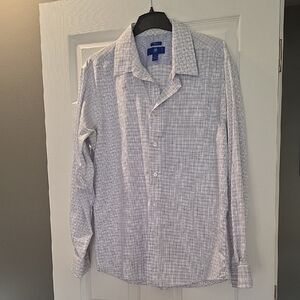 Egara Men's White and Gray Checkered Button Down Shirt